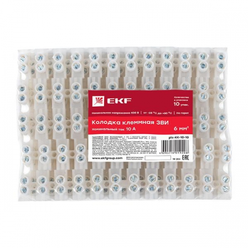 Колодка клеммная 10кв.мм 10А полистирол PROxima EKF plc-KK-10-10 plc-KK-10-10