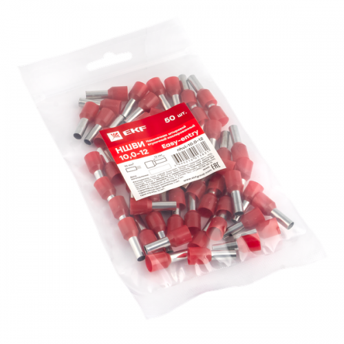 Наконечник штыревой втулочный изол. НШвИ 10.0-12 (уп.50шт) EKF nhvi-10.0-12 nhvi-10.0-12