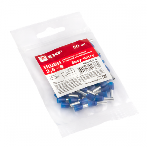 Наконечник штыревой втулочный изол. НШвИ 2.5-8 (уп.50шт) EKF nhvi-2.5-8 nhvi-2.5-8
