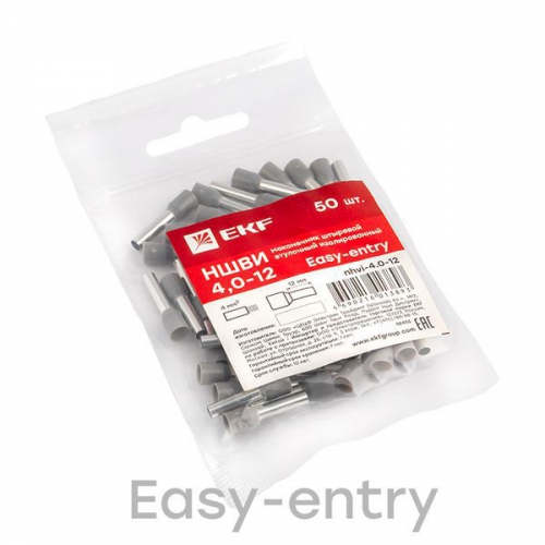 Наконечник штыревой втулочный изол. НШвИ 4.0-12 (уп.50шт) EKF nhvi-4.0-12 nhvi-4.0-12