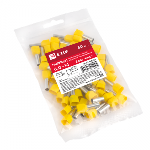 Наконечник штыревой втулочный изол. НШвИ(2) 6.0-14 (уп.50шт) EKF nhvi2-6.0-14 nhvi2-6.0-14