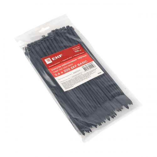 Хомут кабельный 3.6х200 нейл. черн. (уп.100шт) EKF plc-cb-3.6x200 plc-cb-3.6x200