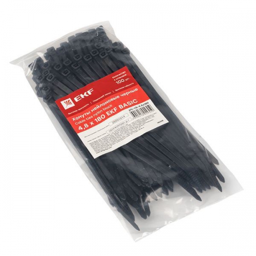 Хомут кабельный 4.8х180 нейл. черн. (уп.100шт) EKF plc-cb-4.8x180 plc-cb-4.8x180