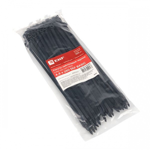 Хомут кабельный 4.8х250 нейл. черн. (уп.100шт) EKF plc-cb-4.8x250 plc-cb-4.8x250