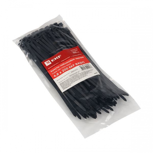 Хомут кабельный 4.8х200 нейл. черн. (уп.100шт) EKF plc-cb-4.8x200 plc-cb-4.8x200