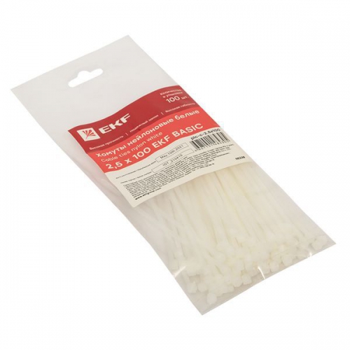 Хомут кабельный 2.5х100 нейл. бел. (уп.100шт) EKF plc-c-2.5x100 plc-c-2.5x100