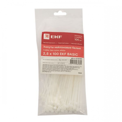 Хомут кабельный 2.5х100 нейл. бел. (уп.100шт) EKF plc-c-2.5x100 plc-c-2.5x100