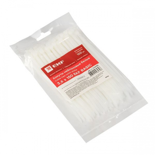 Хомут кабельный 3.6х150 нейл. бел. (уп.100шт) EKF plc-c-3.6x150 plc-c-3.6x150