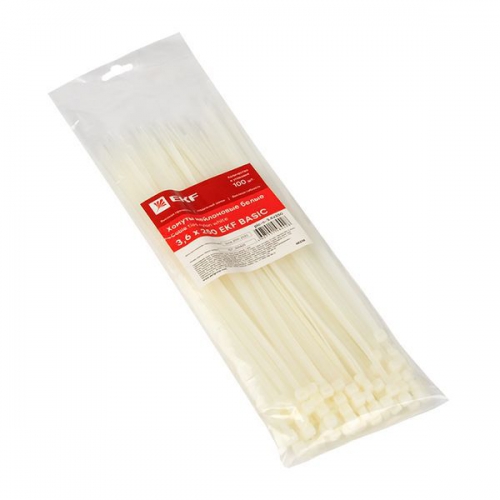 Хомут кабельный 3.6х250 нейл. бел. (уп.100шт) EKF plc-c-3.6x250 plc-c-3.6x250