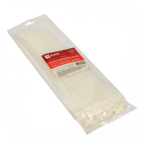 Хомут кабельный 4.8х300 нейл. бел. (уп.100шт) EKF plc-c-4.8x300 plc-c-4.8x300