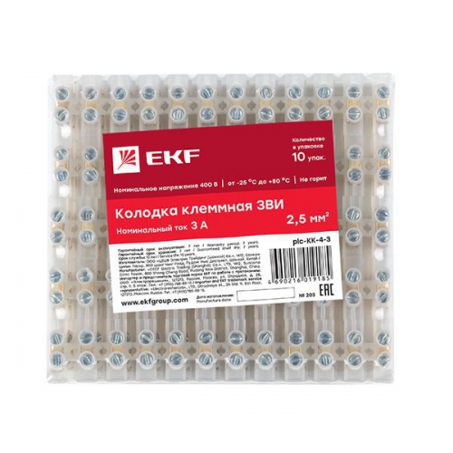 Колодка клеммная 4кв.мм 3А полиэтилен PROxima EKFplc-KK-4-3 plc-KK-4-3