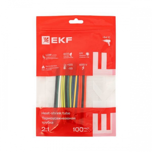 Набор трубок термоусадочных тонкостен. 2/1 (7 цветов по 3шт 100мм) EKF tut-n-2 tut-n-2