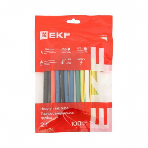 Набор трубок термоусадочных тонкостен. 6/3 (7 цветов по 3шт 100мм) EKF tut-n-6 tut-n-6