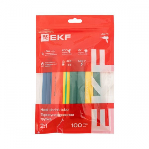 Набор трубок термоусадочных тонкостен. 8/4 (7 цветов по 3шт 100мм) EKF tut-n-8 tut-n-8