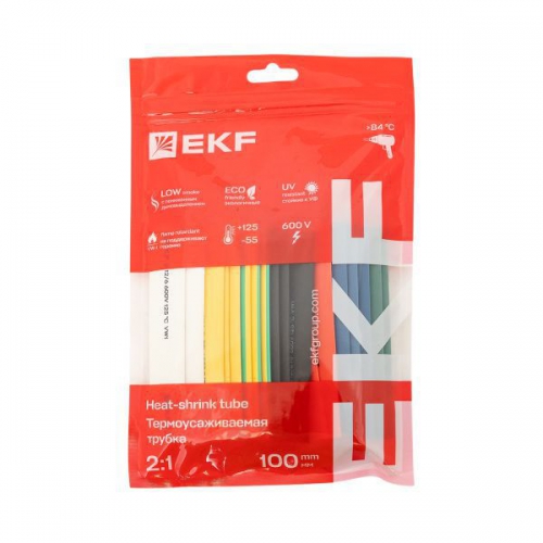 Набор трубок термоусадочных тонкостен. 12/6 (7 цветов по 3шт 100мм) EKF tut-n-12 tut-n-12