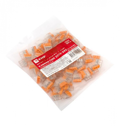 Клемма строительно-монтажная СМК 2273-243 3-проводная 0.5-2.5кв.мм с пастой (уп.100шт) PROxima EKF plc-smk-2273-243 plc-smk-2273-243