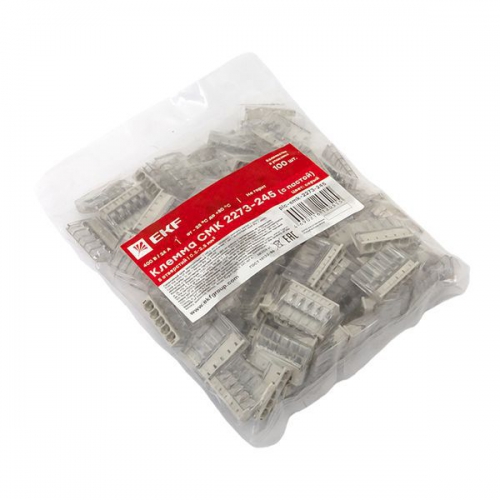 Клемма строительно-монтажная СМК 2273-245 5-проводная 0.5-2.5кв.мм с пастой (уп.100шт) PROxima EKF plc-smk-2273-245 plc-smk-2273-245