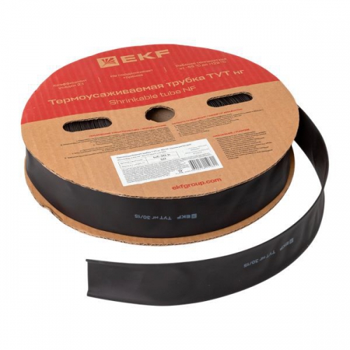 Трубка термоусадочная ТУТ нг 30/15 черн. (уп.50м) EKF tut-30-b tut-30-b
