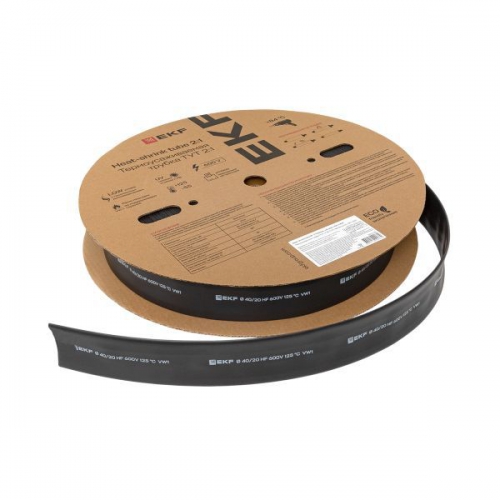 Трубка термоусадочная ТУТ нг 40/20 черн. (уп.50м) EKF tut-40-b tut-40-b