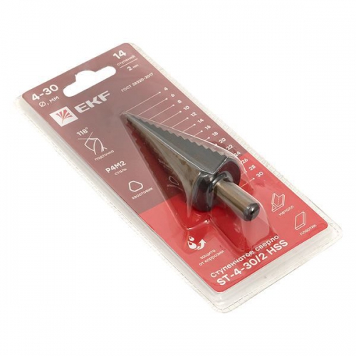 Сверло ступенчатое ST-4-30/2 HSS 14 ступ. EKF ST-4-30/2 ST-4-30/2