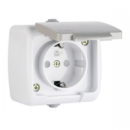 Розетка 1-м ОП Мурманск 16А IP54 с заземл. защ. шторки с крышкой сер. EKF EFR16-029-30-54 EFR16-029-30-54