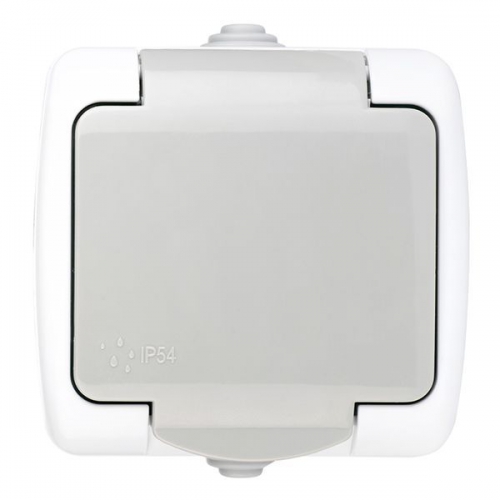 Розетка 1-м ОП Мурманск 16А IP54 с заземл. защ. шторки с крышкой сер. EKF EFR16-029-30-54 EFR16-029-30-54