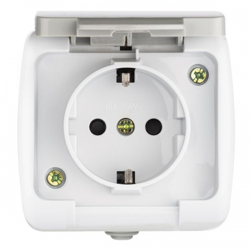 Розетка 1-м ОП Мурманск 16А IP54 с заземл. защ. шторки с крышкой сер. EKF EFR16-029-30-54 EFR16-029-30-54