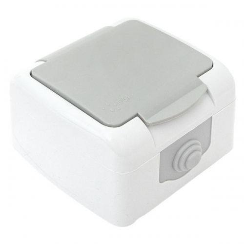 Розетка 1-м ОП Мурманск 16А IP54 с заземл. защ. шторки с крышкой сер. EKF EFR16-029-30-54 EFR16-029-30-54