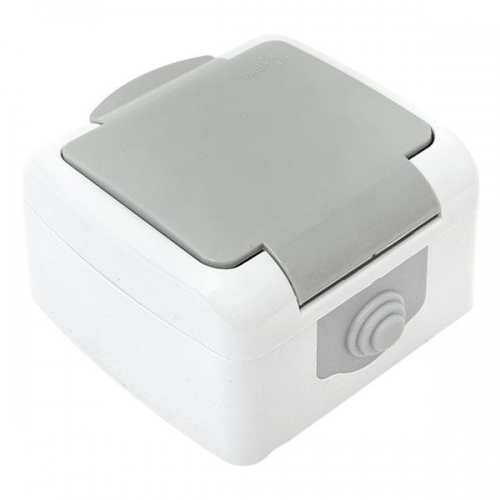 Розетка 1-м ОП Мурманск 16А IP54 с заземл. защ. шторки с крышкой сер. EKF EFR16-029-30-54 EFR16-029-30-54