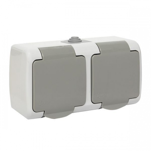 Розетка 2-м ОП Мурманск 16А IP54 с заземл. защ. шторки с крышкой сер. EKF EFR16-129-30-54 EFR16-129-30-54