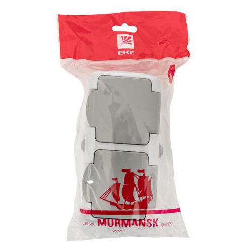 Розетка 2-м ОП Мурманск 16А IP54 с заземл. защ. шторки с крышкой сер. EKF EFR16-129-30-54 EFR16-129-30-54