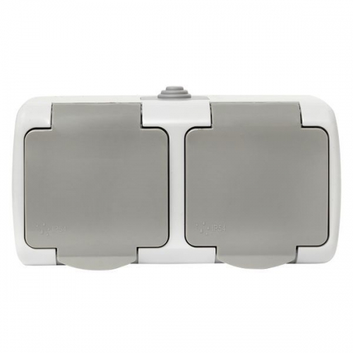 Розетка 2-м ОП Мурманск 16А IP54 с заземл. защ. шторки с крышкой сер. EKF EFR16-129-30-54 EFR16-129-30-54