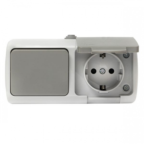 Блок ОП розетка 1-м 16А с заземл. с крышкой+выключатель 1-кл. Мурманск IP54 сер. EKF EFRV16-050-30-540 EFRV16-050-30-540