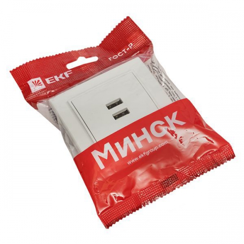 Розетка USB 2-м СП Минск 2.1А бел. EKF ERR-2USB-100 ERR-2USB-100