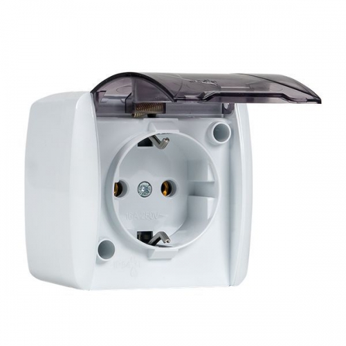 Розетка 1-м ОП Владивосток 16А IP54 с заземл. с прозр. крышкой бел. EKF EQR16-029-30-54-T EQR16-029-30-54-T