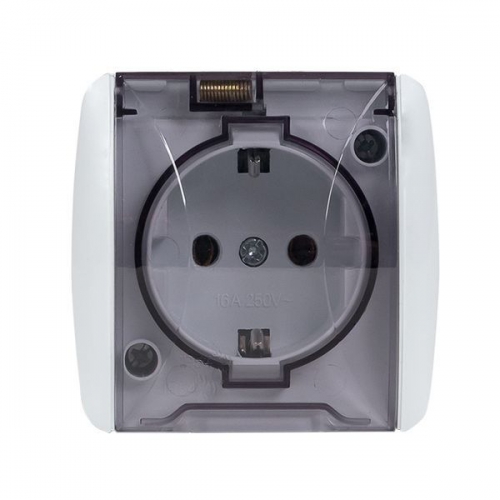 Розетка 1-м ОП Владивосток 16А IP54 с заземл. с прозр. крышкой бел. EKF EQR16-029-30-54-T EQR16-029-30-54-T