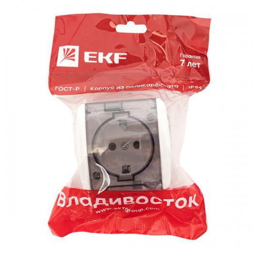 Розетка 1-м ОП Владивосток 16А IP54 с заземл. с прозр. крышкой бел. EKF EQR16-029-30-54-T EQR16-029-30-54-T