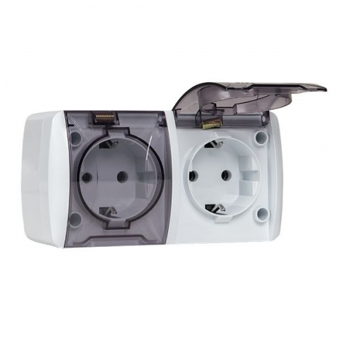Розетка 2-м ОП Владивосток 16А IP54 с заземл. с прозр. крышкой бел. EKF EQR16-129-30-54-T EQR16-129-30-54-T