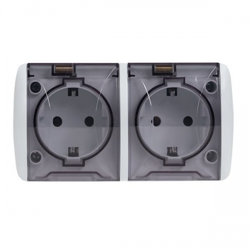 Розетка 2-м ОП Владивосток 16А IP54 с заземл. с прозр. крышкой бел. EKF EQR16-129-30-54-T EQR16-129-30-54-T