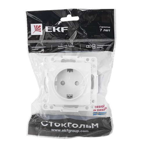 Розетка 1-м СП Стокгольм 16А IP20 с заземл. защ. шторки механизм бел. PROxima EKF EYR16-028-10 EYR16-028-10