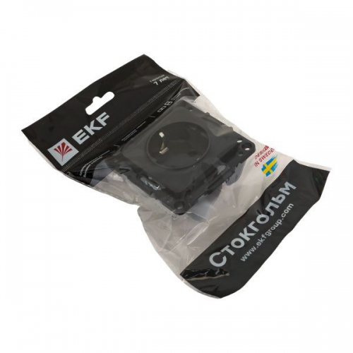 Розетка 1-м СП Стокгольм 16А IP20 с заземл. защ. шторки механизм черн. PROxima EKF EZR16-028-10 EZR16-028-10