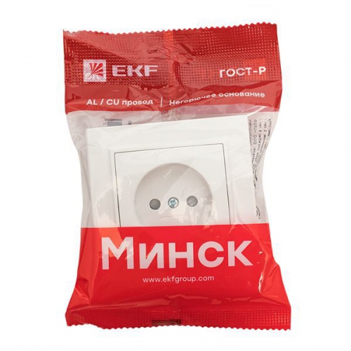 Розетка 1-м СП Минск 10А IP20 без заземл. защ. шторки бел. Basic EKF ERR10-022-100 ERR10-022-100
