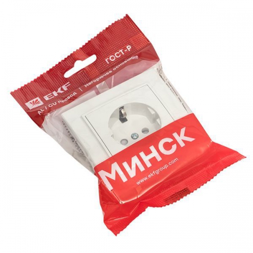 Розетка 1-м СП Минск 16А IP20 с заземл. защ. шторки бел. Basic EKF ERR16-028-100 ERR16-028-100