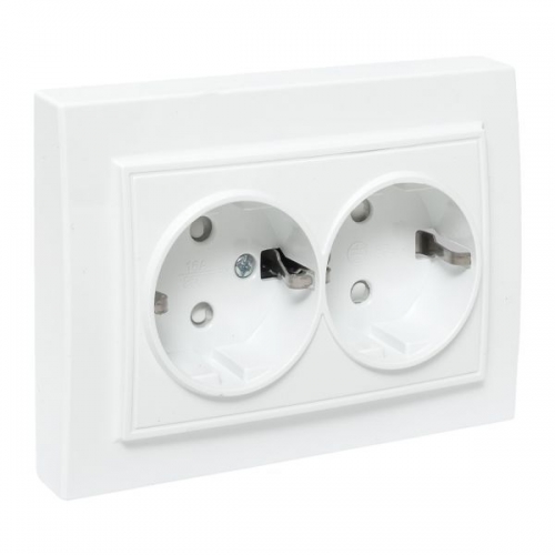 Розетка 2-м СП Минск 16А IP20 с заземл. защ. шторки бел. Basic EKF ERR16-128-100 ERR16-128-100