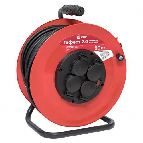 Удлинитель на катушке 4х50м с заземл. 16А IP44 Гефест 2.0 КГ 3х2.5 3.5кВт предохр. PROxima EKF UKG02-16-R325-4-50-IP44 UKG02-16-R325-4-50-IP44
