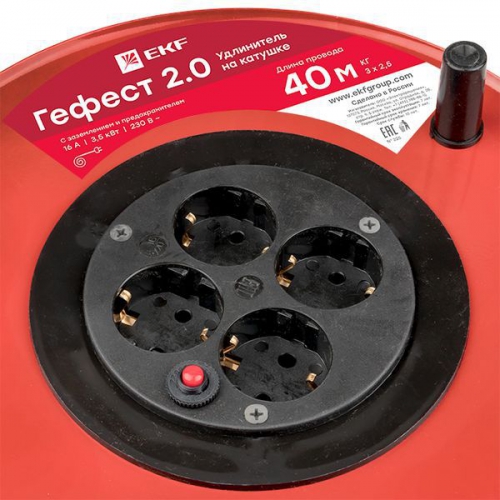 Удлинитель на катушке 4х30м с заземл. 16А IP20 Гефест 2.0 КГ 3х1.5 3.5кВт предохр. PROxima EKF UKG02-16-R315-4-30 UKG02-16-R315-4-30