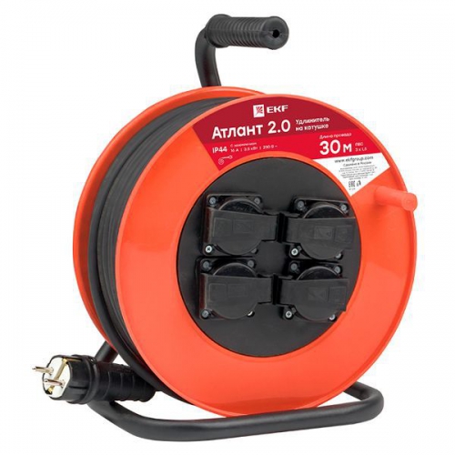Удлинитель на катушке 4х30м с заземл. 16А IP44 Атлант 2.0 ПВС 3х1.5 3.5кВт PROxima EKF UKA02-16-315-4-30-IP44 UKA02-16-315-4-30-IP44