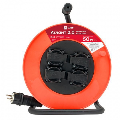 Удлинитель на катушке 4х50м с заземл. 16А IP44 Атлант 2.0 ПВС 3х1.5 3.5кВт PROxima EKF UKA02-16-315-4-50-IP44 UKA02-16-315-4-50-IP44