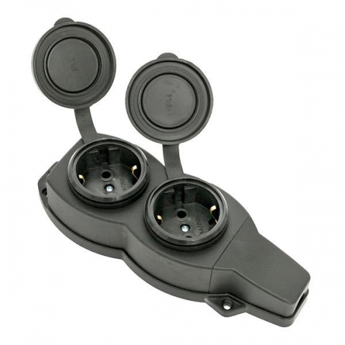 Розетка 2-м 16А IP44 2P+PE 230В с защ. крышками каучук Basic EKF RPS-018-16-230-44 RPS-018-16-230-44