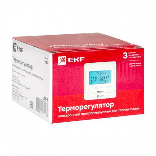 Термостат программируемый ETT-1 (HW-500; RTC 51.716; R51XT; ST-16) 3.6кВт 16А для теплых полов датчик пола; датчик воздуха бел. EKF ett-1 ett-1